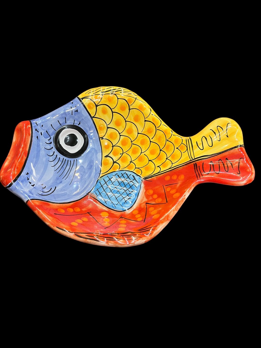 Vintage Vietri Italy Hand Painted Fish Dish Etsy