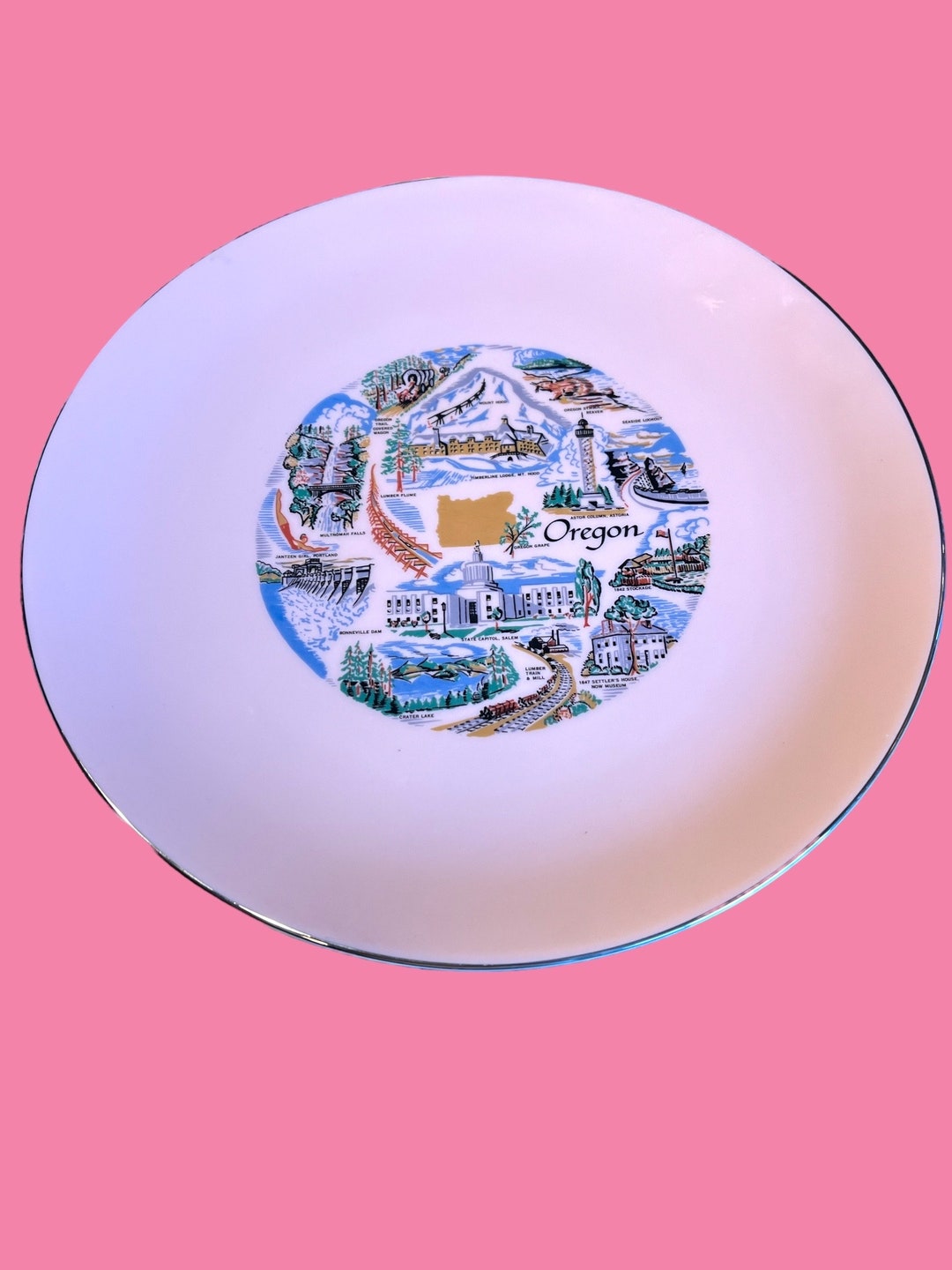 Vintage Mid Century State Collectors Plate Oregon by Triomphe Etsy
