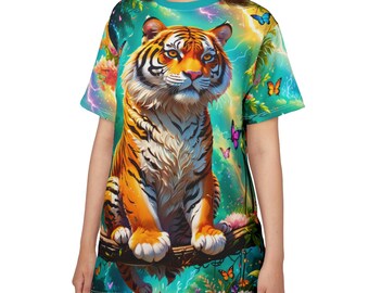 Vibrant Tiger All Over Print Tee: Unisex Wildlife Fashion