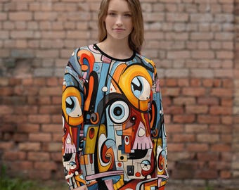 Kubismus Jackson Pollock Sweatshirt, Unisex Sweatshirt für Kunstliebhaber, Abstrakte Farbe Splatter Shirt, Grafisches Sweatshirt Geschenk, Künstlerisch