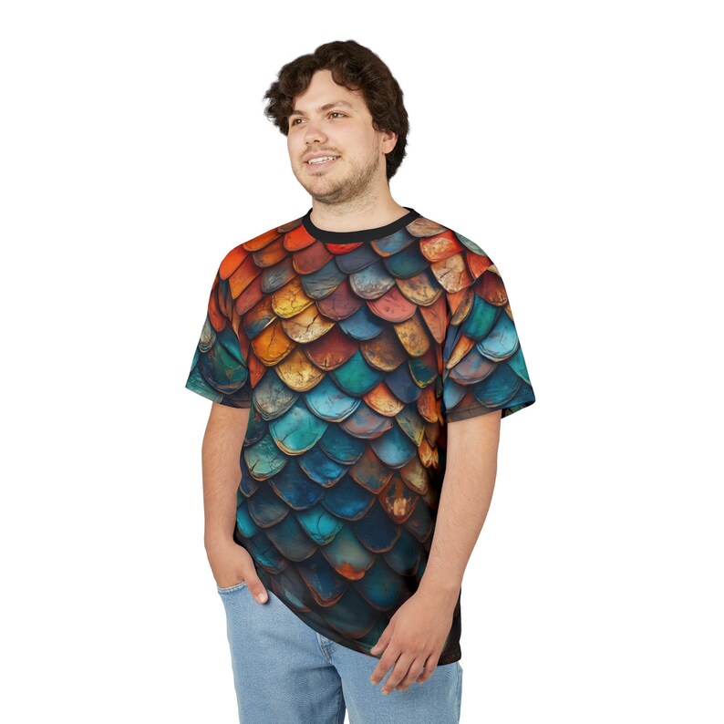 Dragon Scale Print Unisex Tee, Colorful Graphic T-Shirt image 3