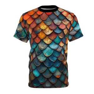 Dragon Scale Print Unisex Tee, Colorful Graphic T-Shirt image 2