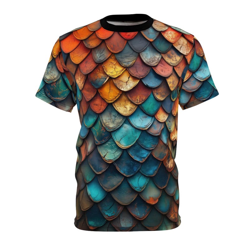 Dragon Scale Print Unisex Tee, Colorful Graphic T-Shirt image 2