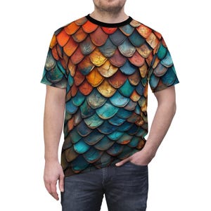 Dragon Scale Print Unisex Tee, Colorful Graphic T-Shirt image 1