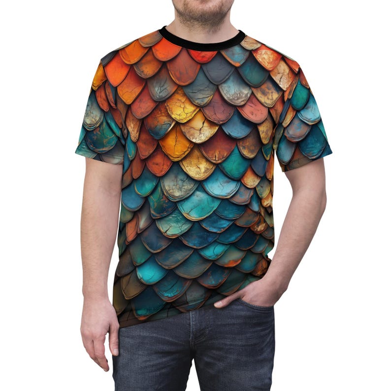 Dragon Scale Print Unisex Tee, Colorful Graphic T-Shirt image 1