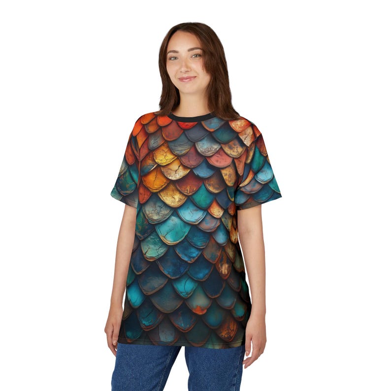 Dragon Scale Print Unisex Tee, Colorful Graphic T-Shirt image 4