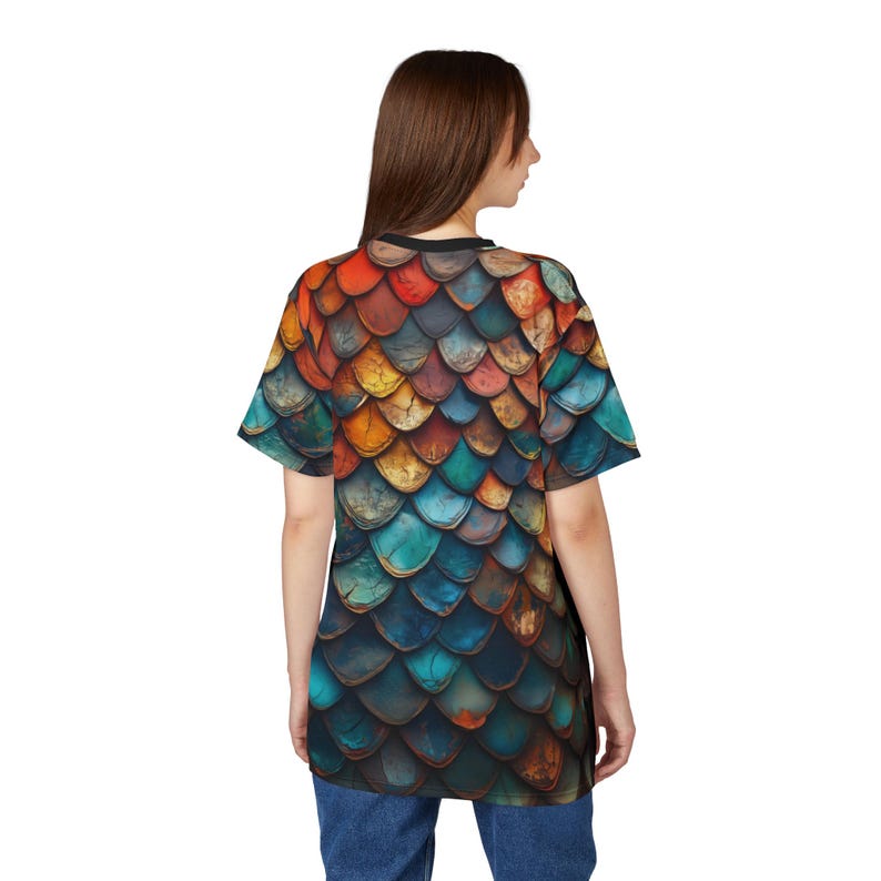 Dragon Scale Print Unisex Tee, Colorful Graphic T-Shirt image 6