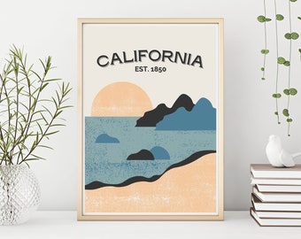 CALIFORNIA STATE PRINT | Cali Digital Art | Beach Decor | West | State Poster
