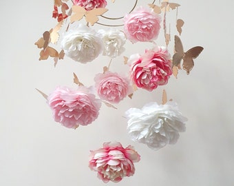 Large Flower and Butterfly Mobile, Baby Mobile Girl, Flower Mobile, Flower Crib Mobile, Flower Chandelier,Floral and Butterfly Nursery Decor