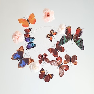 Neutral Butterfly Mobile, Butterfly and Flower Mobile, Baby Girl Mobile, Crib Mobile Girl, Butterfly Nursery Decor, Contrast Mobile