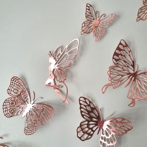 Fairy and Butterfly Wall Decor, Fairy Wall Decor, Fairy Wall Art, Butterfly Wall Art, Butterfly Wall Decor, Butterfly Wall Decal, Rose Gold