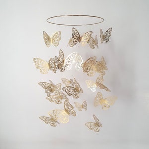 Gold Mobile, 3D Butterfly Mobile, Nursery Decor, Baby Mobile Girl, Modern Mobile, Butterfly Mobile Nursery, Crib Mobile, Nursery Mobile