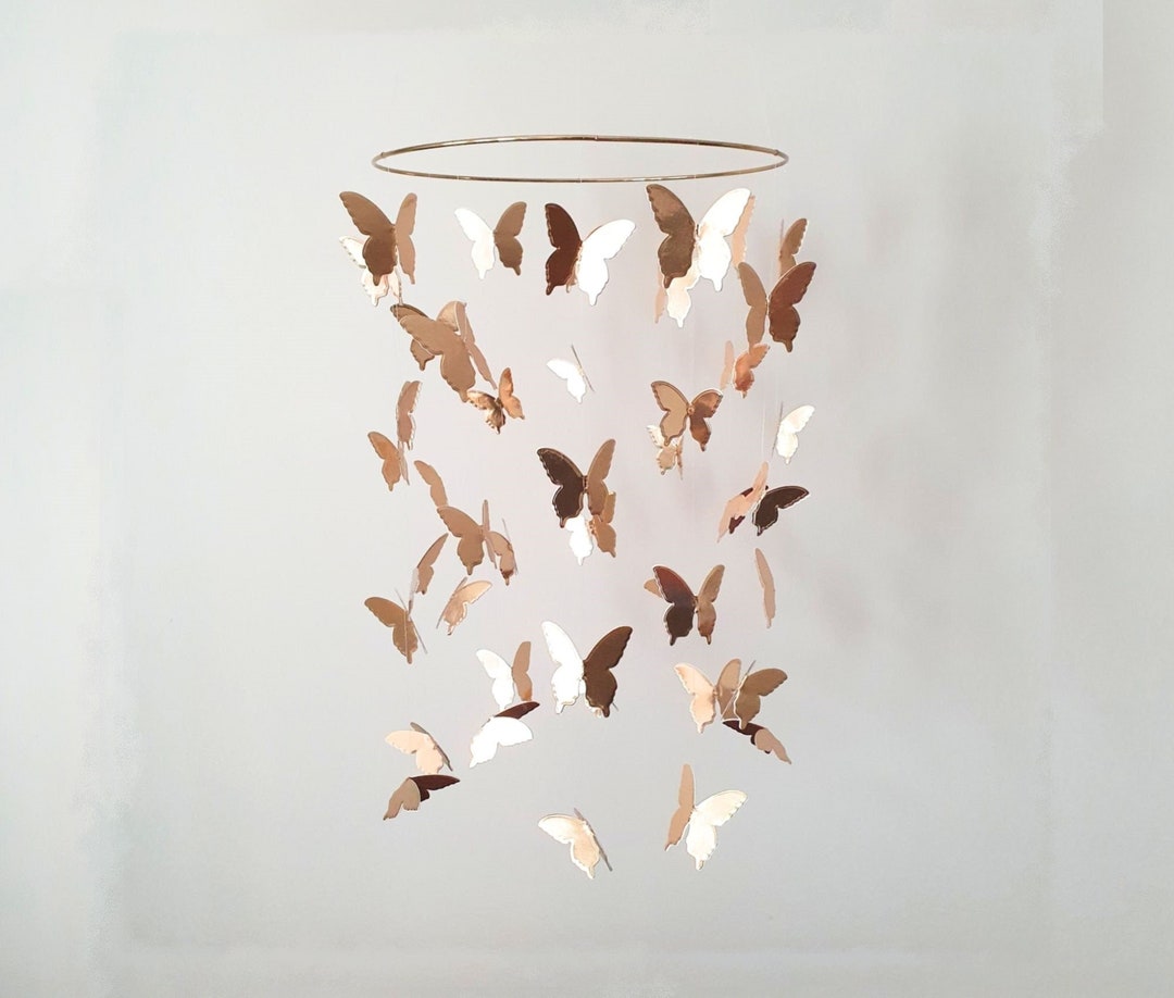 Gold Butterfly Mobile Nursery, Crib Mobile Girl, Baby Mobile Girl