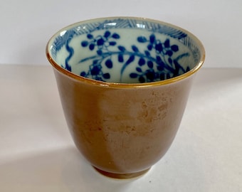 18th Century Cafe au Lait Porcelain Cup with Blue and White Interior