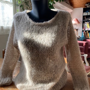 Soft and warm round neck sweater in hand-knitted alpaca image 1