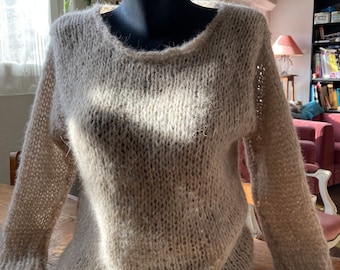 Soft and warm round neck alpaca sweater hand knitted