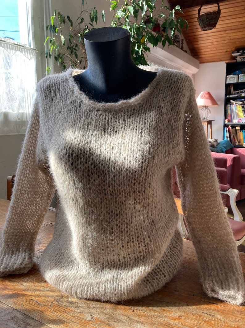 Soft and warm round neck sweater in hand-knitted alpaca image 1