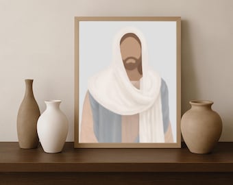 Faceless Jesus Christ Portrait: Minimalist White Wall Art Digital Download