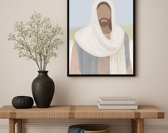 Faceless Jesus Christ Portrait: Minimalist Pastel Wall Art Digital Download