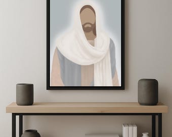Faceless Jesus Christ Portrait: Minimalist Grey Wall Art Digital Download