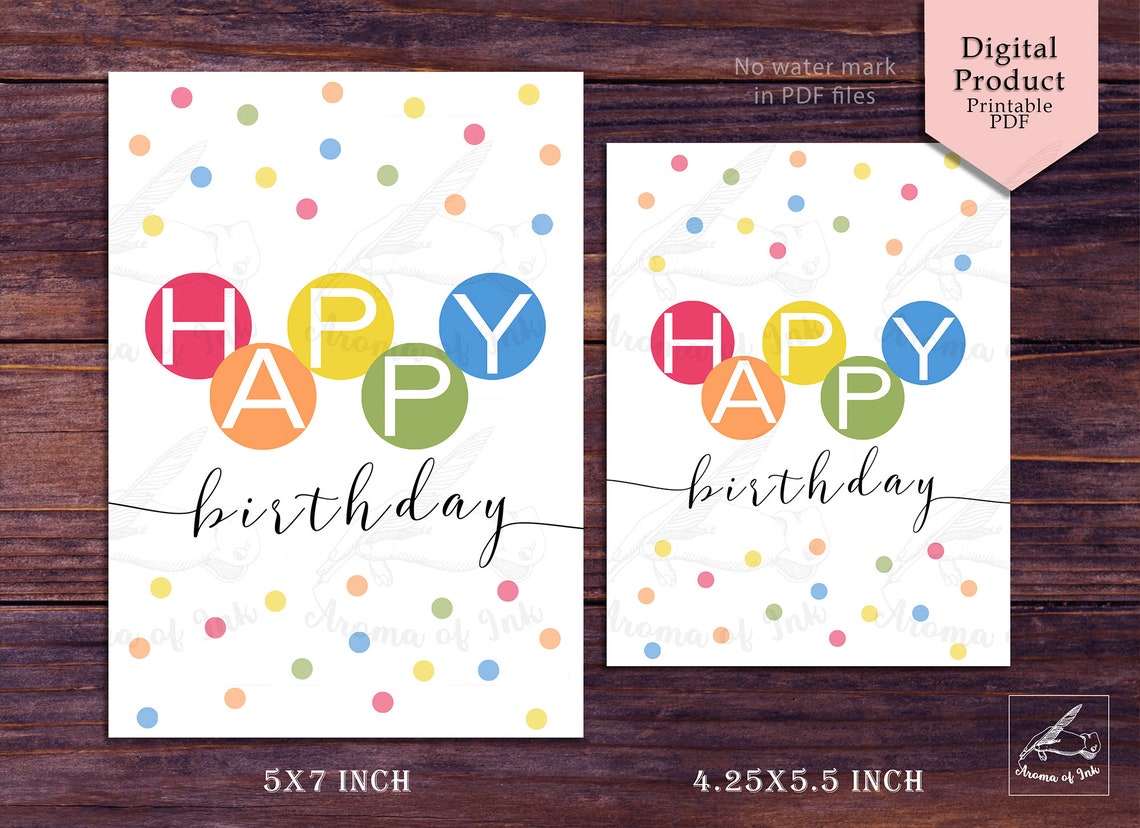 Happy Birthday Rainbow Text Printable Card Birthday Card - Etsy