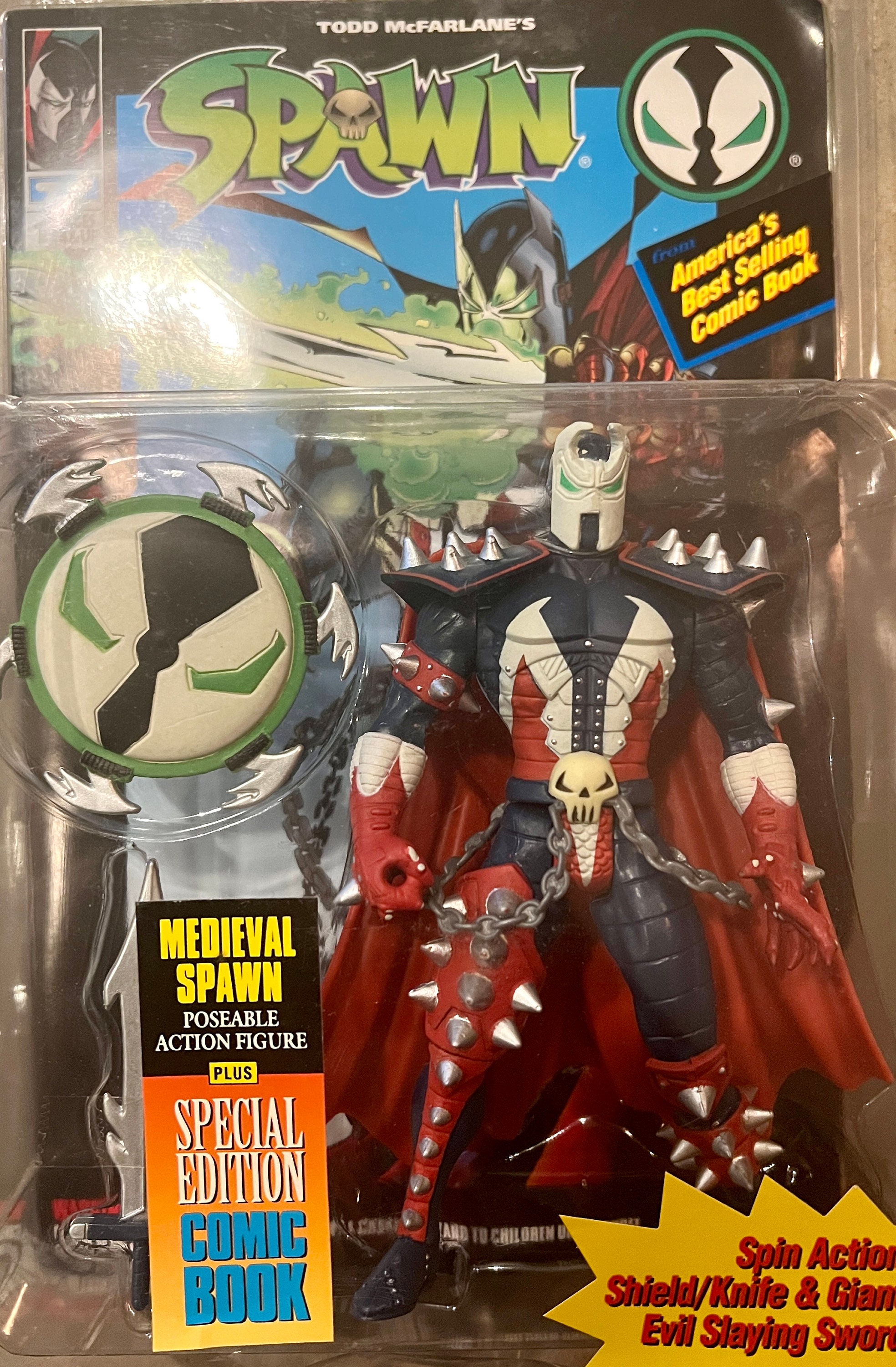 Spawn: Medieval Spawn Spin Action with Comic Book McFarlane Toys 1994  Never Opened