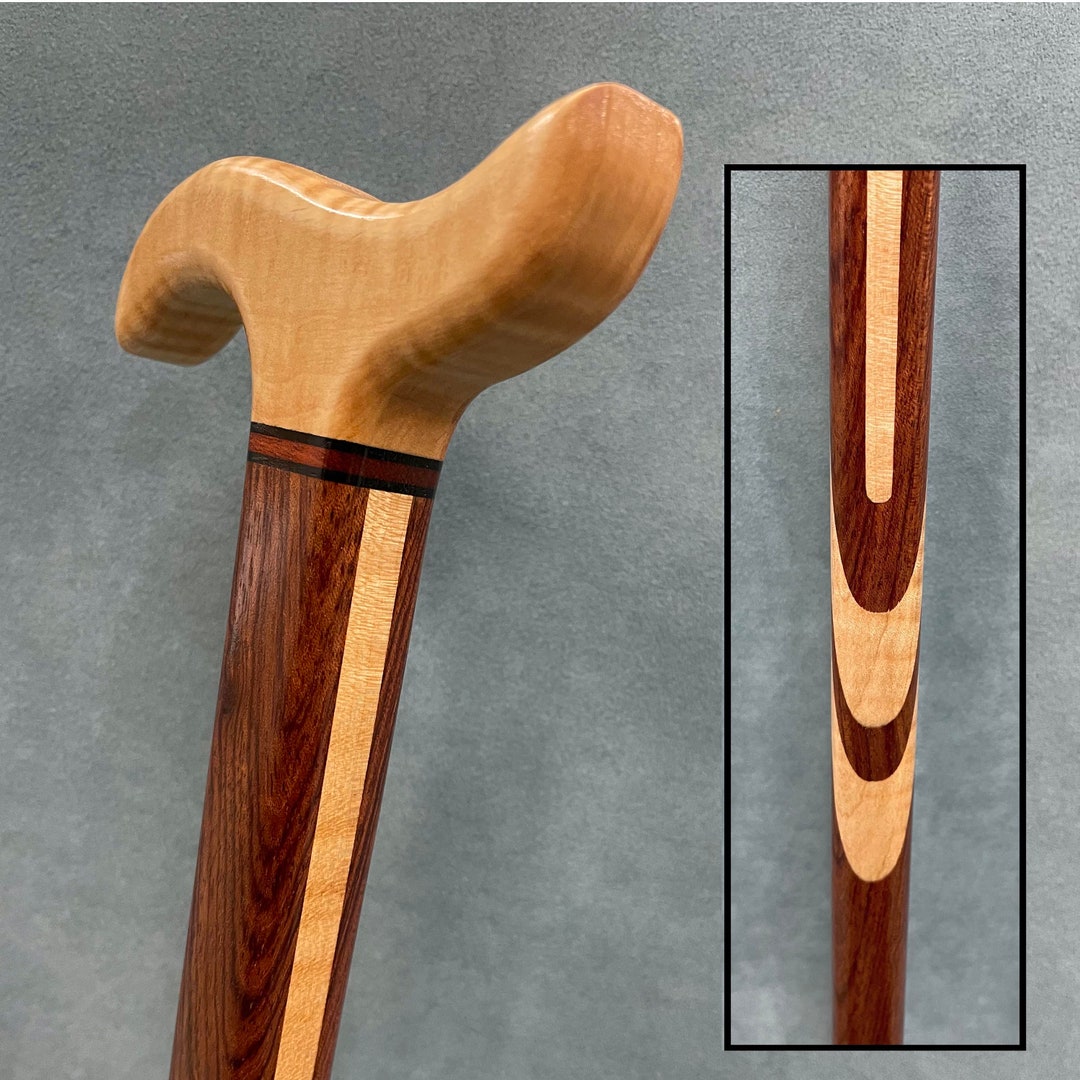 74. Exotic Wood Walking Cane With Bubinga Shaft and Tiger Maple Trim