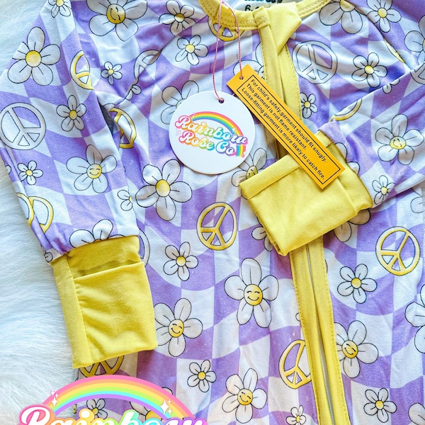 Bamboo sleepers groovy floral checker hippie baby pajamas cute comfortable romper with flip over feet and hands