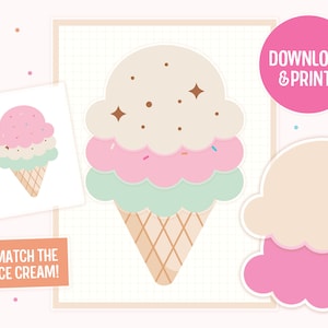 Color Matching Activity Printable - Match the Ice Cream - Colors Digital Toddler Homeschool Fun Colors Worksheets for Kids Preschoolers
