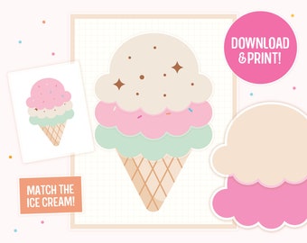 Color Matching Activity Printable - Match the Ice Cream - Colors Digital Toddler Homeschool Fun Colors Worksheets for Kids Preschoolers