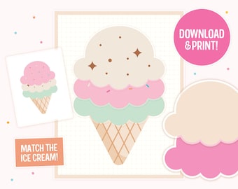 Color Matching Activity Printable - Match the Ice Cream - Colors Digital Toddler Homeschool Fun Colors Worksheets for Kids Preschoolers