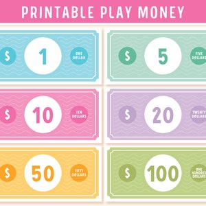 Printable Play Money for Kids Digital Instant Download Pretend Play Money Play Monies Dollar for Shop Games or Grocery Playing with Kids image 1