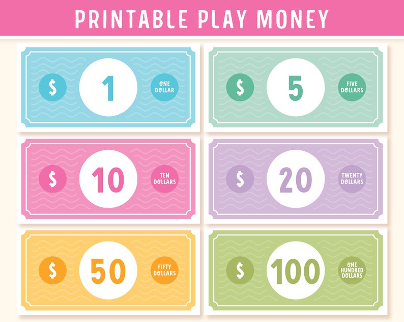 Printable Play Money for Kids Digital Instant Download Pretend Play Money Play Monies Dollar for Shop Games or Grocery Playing with Kids image 1