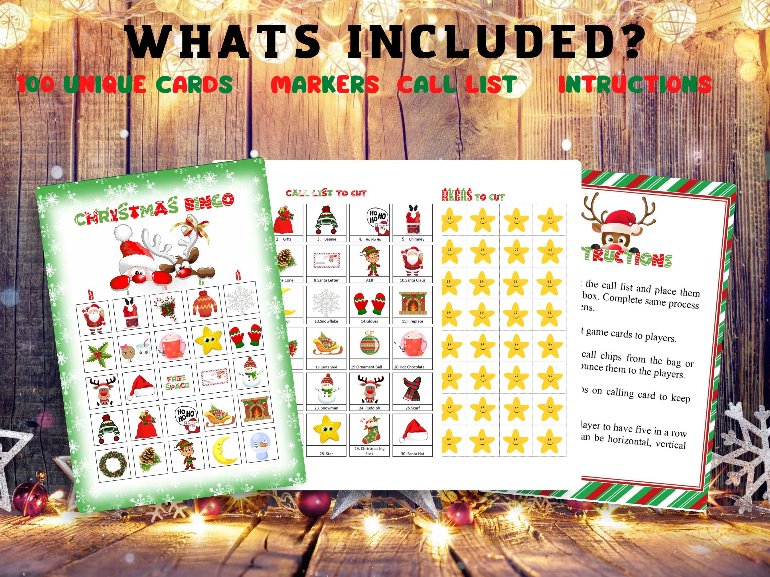 100 CHRISTMAS BINGO CARDS, Christmas Party Game, Bingo Game - Etsy