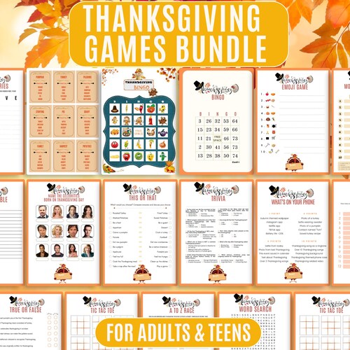 Thanksgiving Games Bundle: 17 Printable Activities for Adults & Teens (PDF Download)