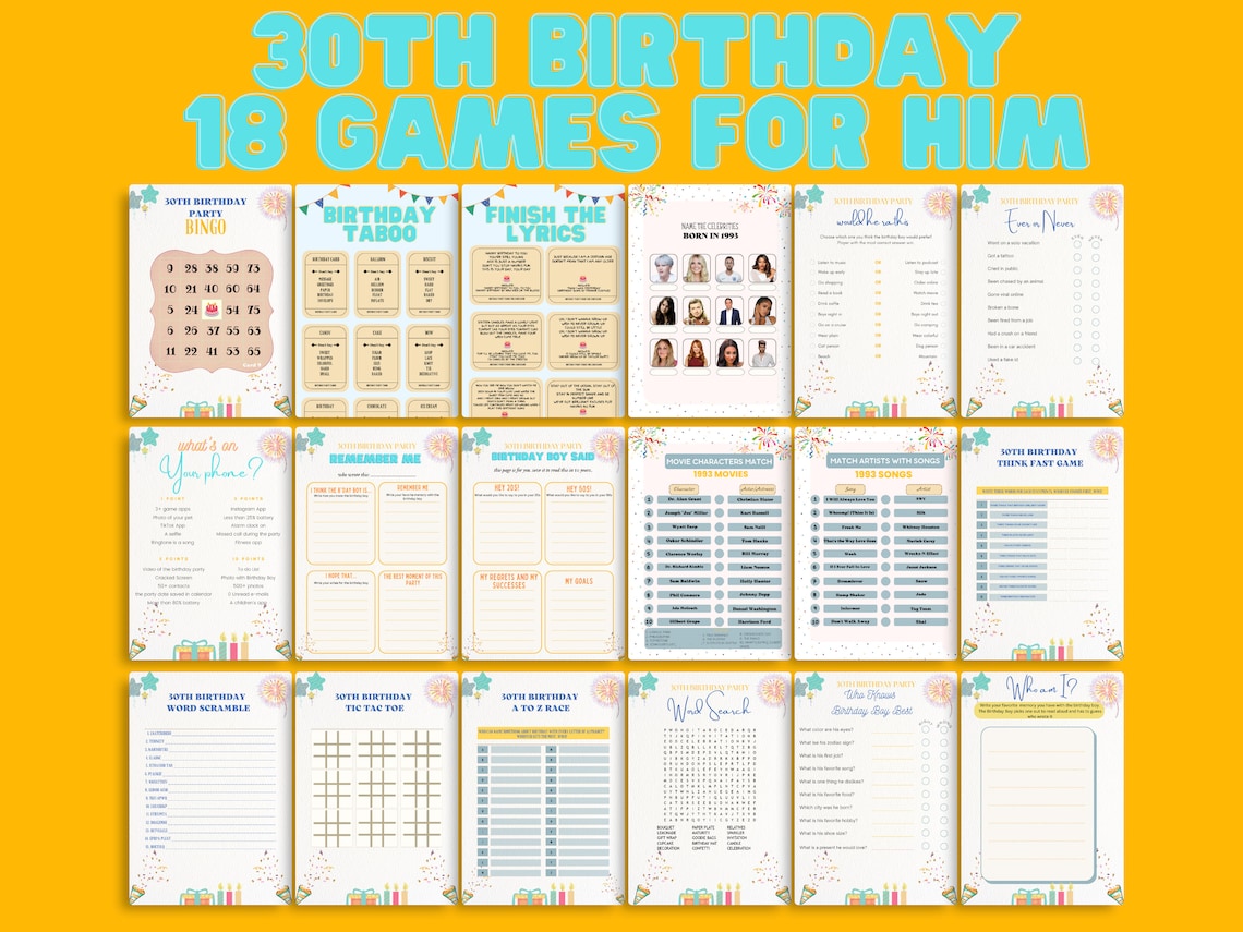 30th Birthday Party GAMES MEGA BUNDLE for Him 18 Fun Games - Etsy
