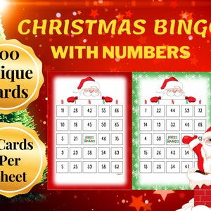 100 WEIHNACHTS-BINGO-KARTEN Mit Zahlen, Weihnachtspartyspiel, Bingo-Spiel