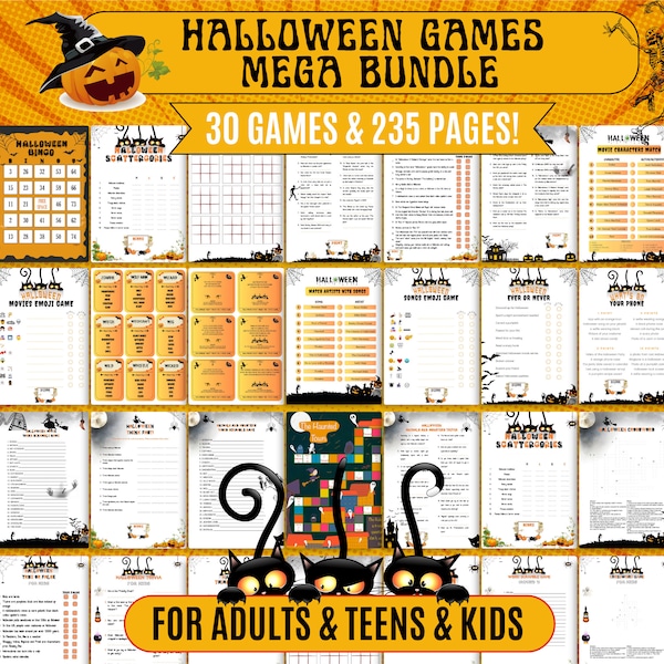 30 Halloween Games Mega Bundle for ADULTS and TEENS and KIDS (30 Fun Games and 235 Pages!), Halloween Party Games Printable