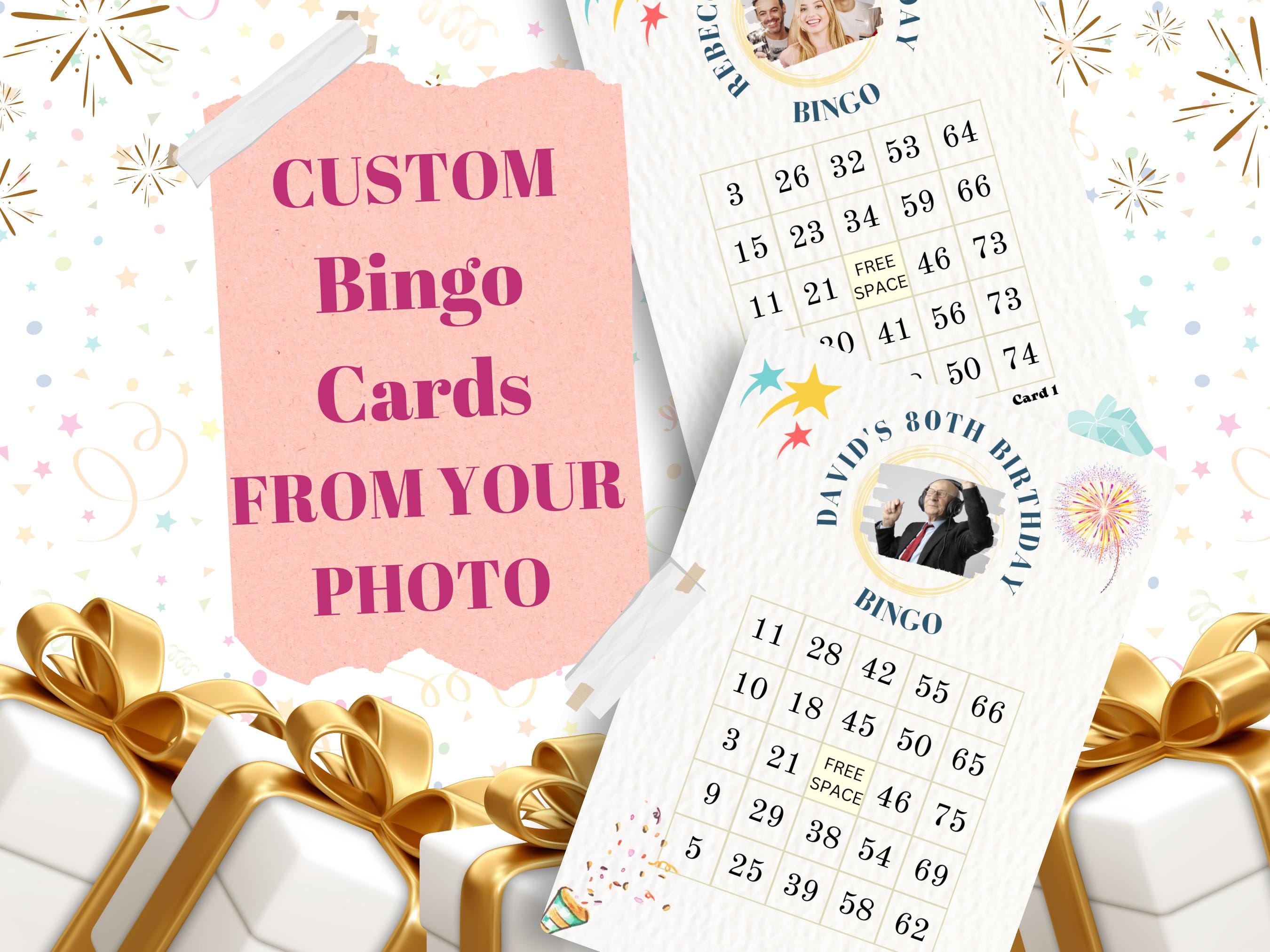 Custom Bingo Cards with Photo & Title - Personalized Bingo Game -  Birthday, Wedding, Office Party