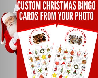 CUSTOM Christmas Bingo Cards From Your Photo (100 Cards)