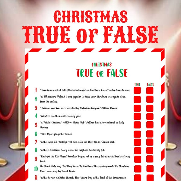 Christmas TRUE or FALSE GAME, Christmas Party Game (With Answer Key)