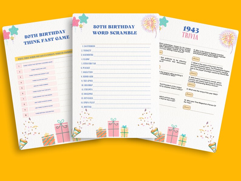 EDITABLE 80th Birthday Party Games MEGA BUNDLE for Her, fully Editable ...