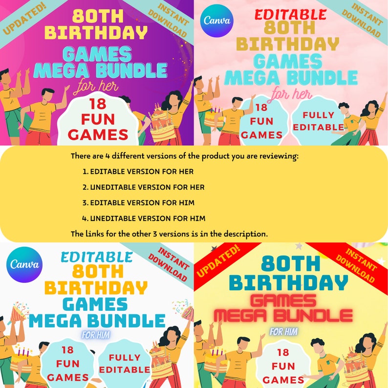 EDITABLE 80th Birthday Party Games MEGA BUNDLE for Her, fully Editable ...