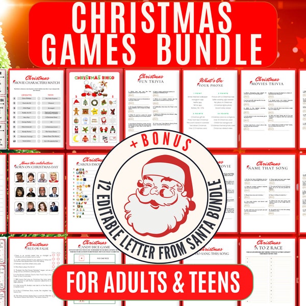 24 Christmas GAMES MEGA BUNDLE For Adults and Teens! 24 Games and 284 Pages! (+Bonus 12 Editable Letter From Santa Bundle)