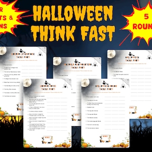 Halloween Think Fast Game Bundle for ADULTS and TEENS (5 ROUNDS), Halloween Party Game Printable, Trivia Night