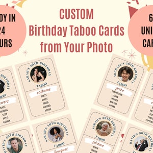 Tarjetas TABÚ de CUMPLEAÑOS PERSONALIZADAS a partir de tu foto (60 tarjetas)