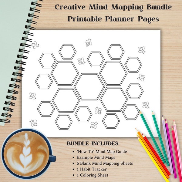 Flower Garden-Themed Creative Mind Mapping Templates - Coloring Page & Habit Tracker Included - Journal Digital Downloads