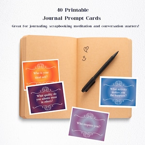 Cartões de alerta de registro no diário de autodescoberta | Arquivo de download digital | Cartões de autocuidado para scrapbooking, meditação e iniciação de conversas
