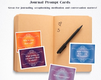 Self-Discovery Journaling Prompt Cards | Digital Download File | Self-Care Cards for Scrapbooking, Meditating, and Conversation Starters