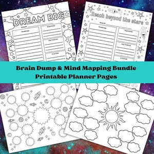 Weltraum und Himmel Themen Brain Dump & Mind Mapping Bundle - Journal Coloring Pages - Habit Tracker und Coloring Page inklusive - PDF File